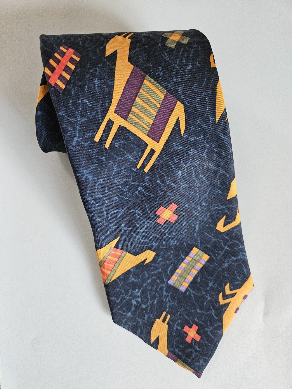 Vintage John Henry Silk Tie - Navy - Southwestern Goat/Ram Novelty Print